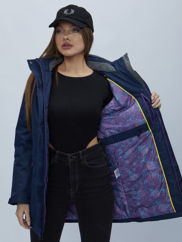 Navy blue hooded parka for women 551995TS